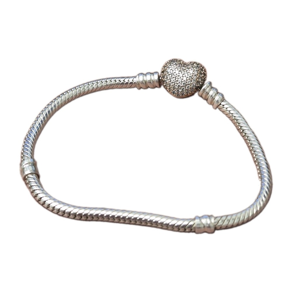 Pandora Moments Gold Heart Clasp Charm Silver Snake Chain Bracelet 6"
